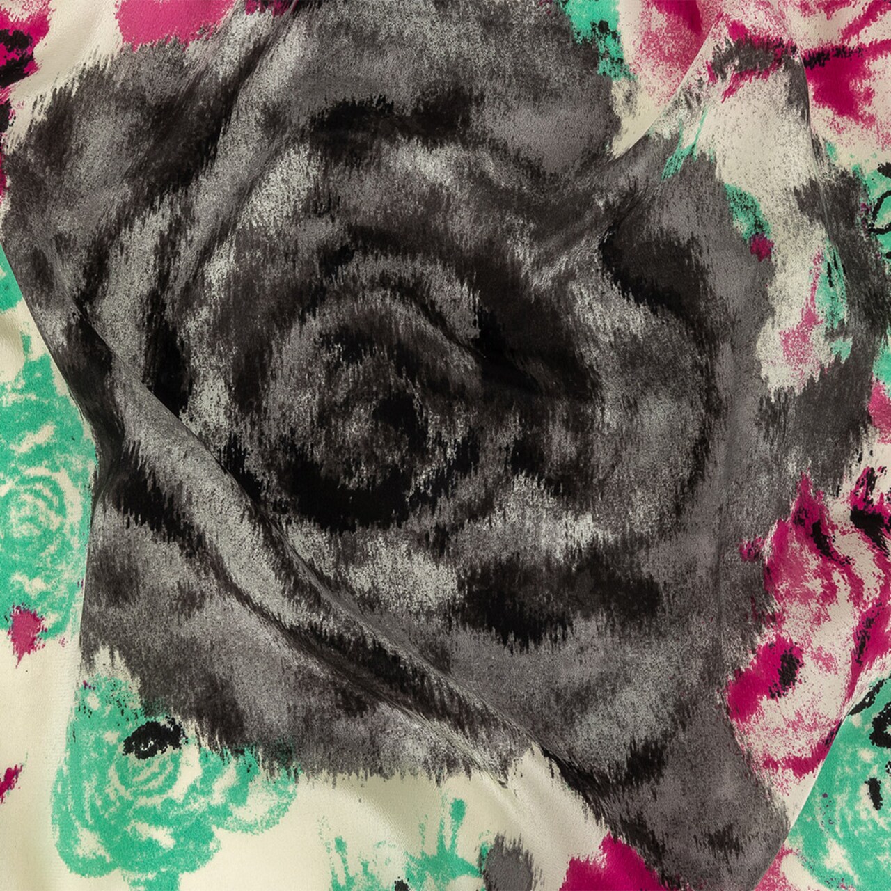 1 Yard Pink & Electric Green Floral Silk Crepe de Chine 44" Wide Designer Fabric for Blouses & Trousers